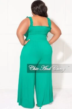 Final Sale Plus Size Jumpsuit With Smocking & Elastic Straps In Kelly Green -Layer Outfit 30732659589225 6