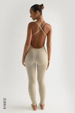 Katy Ribbed Jumpsuit - Oatmeal -Layer Outfit 30748323807295 3
