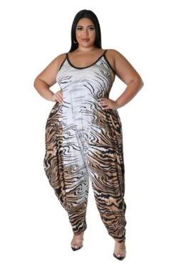 Final Sale Plus Size Harem Tank Jumpsuit In Animal Print -Layer Outfit 30762293395561 9