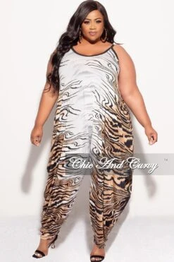 Final Sale Plus Size Harem Tank Jumpsuit In Animal Print -Layer Outfit 30779892301929 4