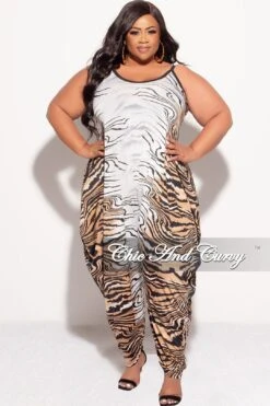 Final Sale Plus Size Harem Tank Jumpsuit In Animal Print -Layer Outfit 30779892433001 3