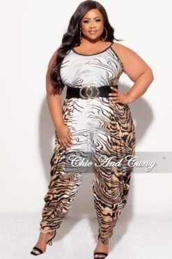 Final Sale Plus Size Harem Tank Jumpsuit In Animal Print