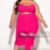 Final Sale Plus Size Sheer 2pc Strapless Crop Top And Skirt Set In Fuchsia
