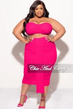 Final Sale Plus Size Sheer 2pc Strapless Crop Top And Skirt Set In Fuchsia 8 Final Sale Plus Size Sheer 2pc Strapless Crop Top And Skirt Set In Fuchsia -Layer Outfit 30789607456873 3