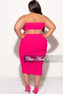 Final Sale Plus Size Sheer 2pc Strapless Crop Top And Skirt Set In Fuchsia 9 Final Sale Plus Size Sheer 2pc Strapless Crop Top And Skirt Set In Fuchsia -Layer Outfit 30789607489641 4