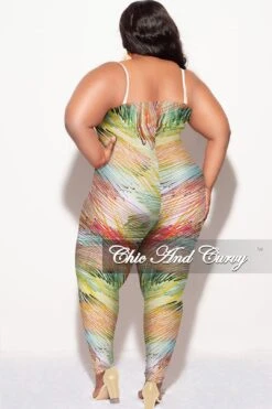 Final Sale Plus Size 2pc Duster & Spaghetti Strap Jumpsuit Set In Multi Color Print -Layer Outfit 30793357131881 7