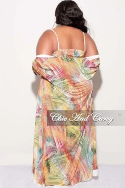 Final Sale Plus Size 2pc Duster & Spaghetti Strap Jumpsuit Set In Multi Color Print -Layer Outfit 30793357164649 6