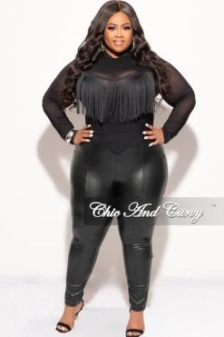 Final Sale Plus Size Fringe Trim Mesh Top In Black -Layer Outfit 30798081425513 6
