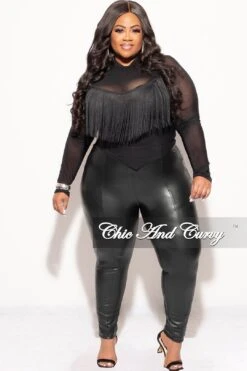 Final Sale Plus Size Fringe Trim Mesh Top In Black -Layer Outfit 30798081458281 4