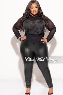 Final Sale Plus Size Fringe Trim Mesh Top In Black -Layer Outfit 30798081523817 5