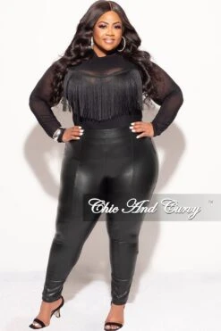 Final Sale Plus Size Fringe Trim Mesh Top In Black -Layer Outfit 30798081556585 3