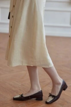 Angie French Style Creamy Midi Linen Skirt -Layer Outfit 30925225853114 3