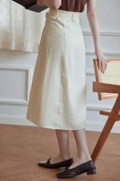 Angie French Style Creamy Midi Linen Skirt -Layer Outfit 30925225918650 6