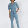 Angled Pocket Jumpsuit - Mid Blue Stone Washed Denim -Layer Outfit 30930952061110 1