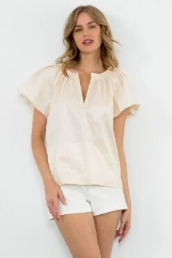 THML Camille Flutter Sleeve Top - Cream