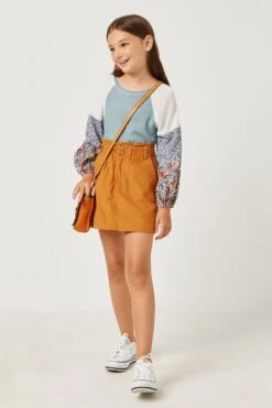 Cinched Elastic Waist Corduroy Skirt