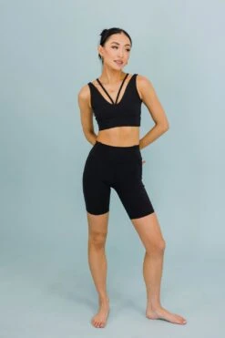 Double V Strap Bra - Black -Layer Outfit 31127465525427 3