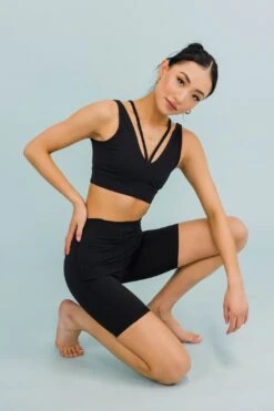 Double V Strap Bra - Black -Layer Outfit 31127465623731 4