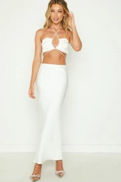 Bella White Satin Maxi Skirt -Layer Outfit 31155943505977 5