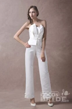 Wedding Jumpsuits Ivory Strapless Peplum Satin Bow Sash Long Bridal Jumpsuits Exclusive 15 Wedding Jumpsuits Ivory Strapless Peplum Satin Bow Sash Long Bridal Jumpsuits Exclusive -Layer Outfit 31237794201753 3