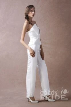Wedding Jumpsuits Ivory Strapless Peplum Satin Bow Sash Long Bridal Jumpsuits Exclusive 17 Wedding Jumpsuits Ivory Strapless Peplum Satin Bow Sash Long Bridal Jumpsuits Exclusive -Layer Outfit 31237796102297 5