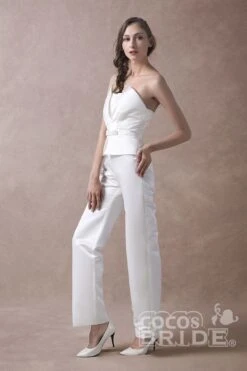 Wedding Jumpsuits Ivory Strapless Peplum Satin Bow Sash Long Bridal Jumpsuits Exclusive 18 Wedding Jumpsuits Ivory Strapless Peplum Satin Bow Sash Long Bridal Jumpsuits Exclusive -Layer Outfit 31237796790425 6