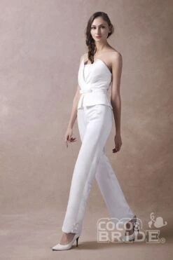 Wedding Jumpsuits Ivory Strapless Peplum Satin Bow Sash Long Bridal Jumpsuits Exclusive 19 Wedding Jumpsuits Ivory Strapless Peplum Satin Bow Sash Long Bridal Jumpsuits Exclusive -Layer Outfit 31237798068377 7