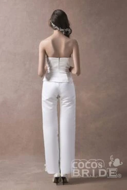 Wedding Jumpsuits Ivory Strapless Peplum Satin Bow Sash Long Bridal Jumpsuits Exclusive 20 Wedding Jumpsuits Ivory Strapless Peplum Satin Bow Sash Long Bridal Jumpsuits Exclusive -Layer Outfit 31237799280793 8