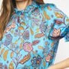 Floral Print Short Sleeve Mock Neck Top - Blue -Layer Outfit 31285174599723 1