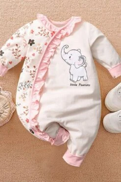 Lovely Little Peanuts Elephant Printed Baby Jumpsuit