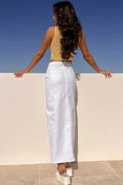 Shaylan White Denim Maxi Skirt -Layer Outfit 31745770979385 7