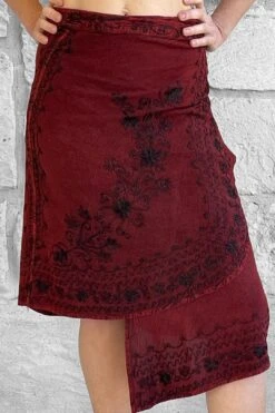 'Wrap Around Skirt' Short Embroidered - Red