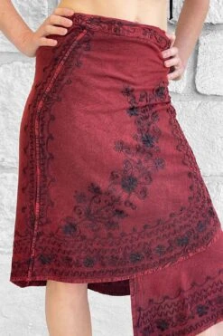 'Wrap Around Skirt' Short Embroidered - Red -Layer Outfit 31746931785843 4