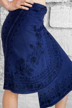 'Wrap Around Skirt' Short Embroidered - Blue