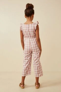 Plaid Button Back Ruffled Sleeveless Jumpsuit -Layer Outfit 31782196019297 4