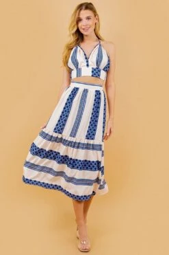 Blue Floral Striped Midi Skirt Set -Layer Outfit 31849794961505 8