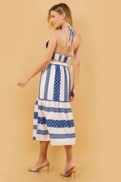 Blue Floral Striped Midi Skirt Set -Layer Outfit 31849794994273 11