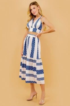Blue Floral Striped Midi Skirt Set -Layer Outfit 31849795027041 10
