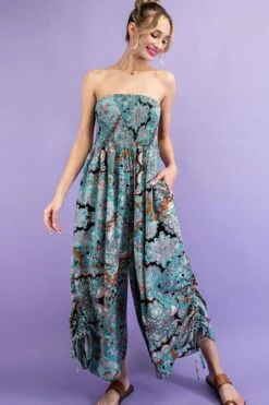 Printed Ruched Strapless Jumpsuit 8 Printed Ruched Strapless Jumpsuit -Layer Outfit 32339743965346 3