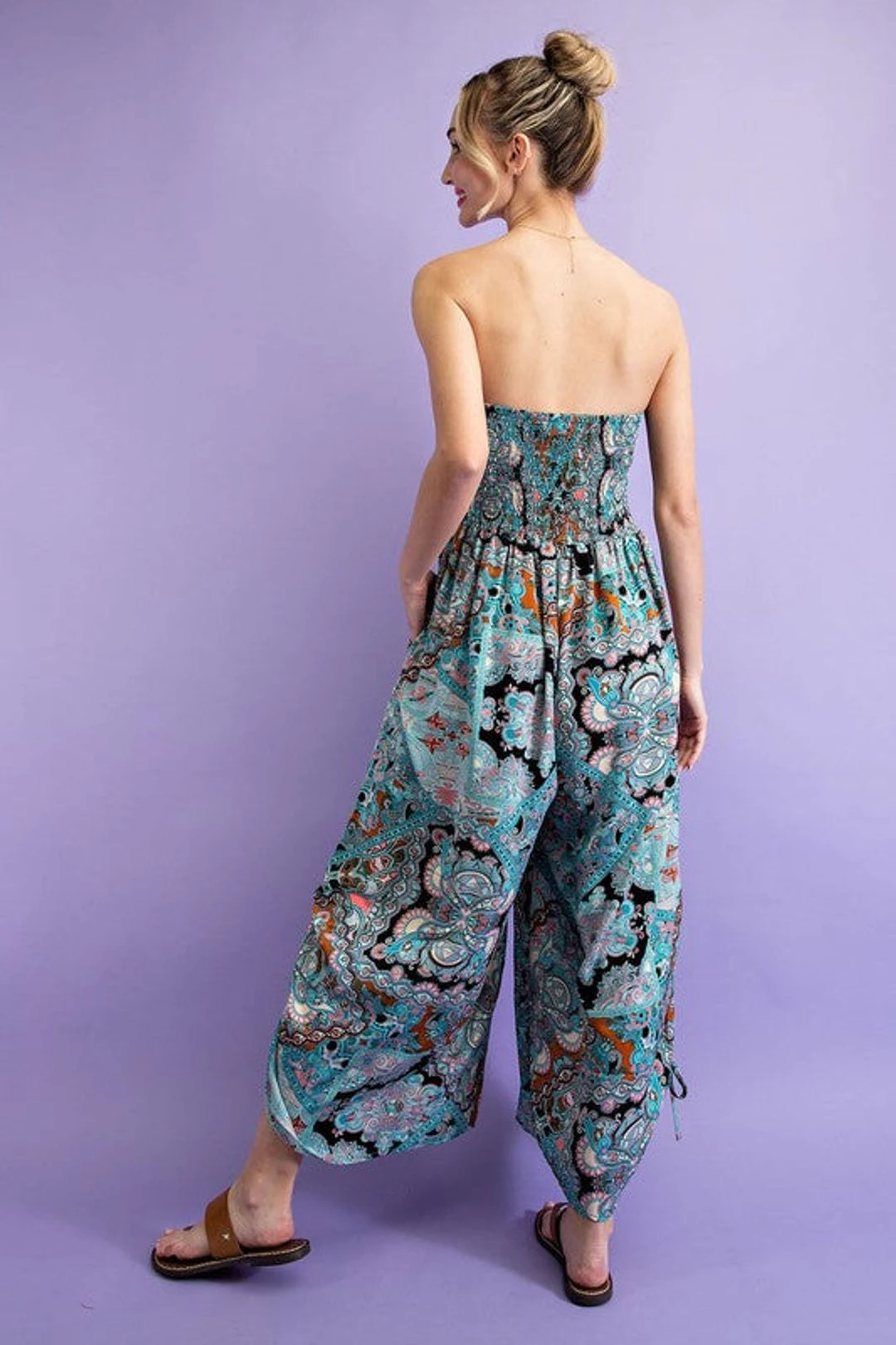 Printed Ruched Strapless Jumpsuit 4 Printed Ruched Strapless Jumpsuit - Image 2