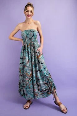 Printed Ruched Strapless Jumpsuit