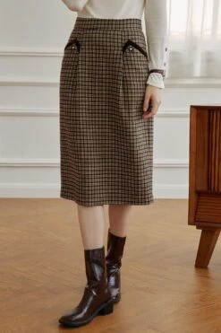 Layne Houndstooth Brown Midi Skirt -Layer Outfit 32366740111546 4