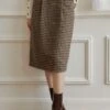 Layne Houndstooth Brown Midi Skirt