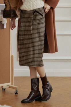 Layne Houndstooth Brown Midi Skirt -Layer Outfit 32366742864058 5