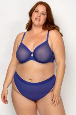 Sheer Mesh Full Coverage Unlined Underwire Bra - Cosmic Blue -Layer Outfit 32380479307830 4