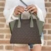 Michael Kors Avril Small Leather Top Zip Satchel Crossbody Brown MK Army Green -Layer Outfit 32449867677880 1