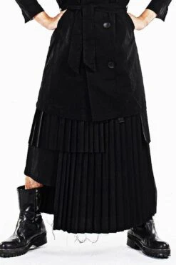 Dark Black Essentials Pleats Wrap Long Skirt // Pleated Skirt Mens / Wear It With Drop Crotch Pants -Layer Outfit 3251353668 4