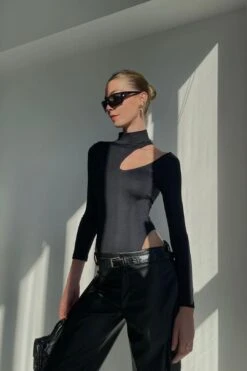 Fashion Bodysuit - Stretch Top - High Neck - Long Sleeves -Layer Outfit 32567781916755 7