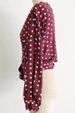 Zara Burgundy V Neck Polka Dot Wrap Top -Layer Outfit 32750355611802 4