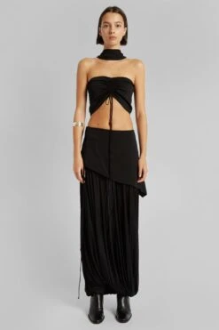 Christopher Esber Reversed Halter Ruched Crop Top - Black